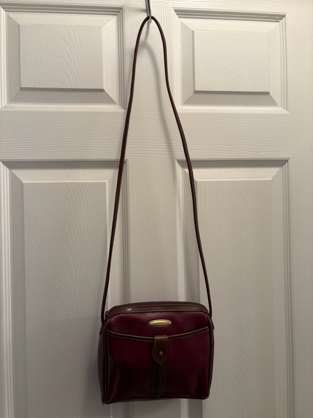 Vintage Liz Claiborne Burgundy Leather Crossbody Bag Braided Detail